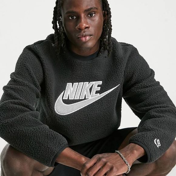 Nike Sportswear Essential Sherpa Sweatshirt Men's M Black White DD5017-010 NSW - Picture 7 of 16